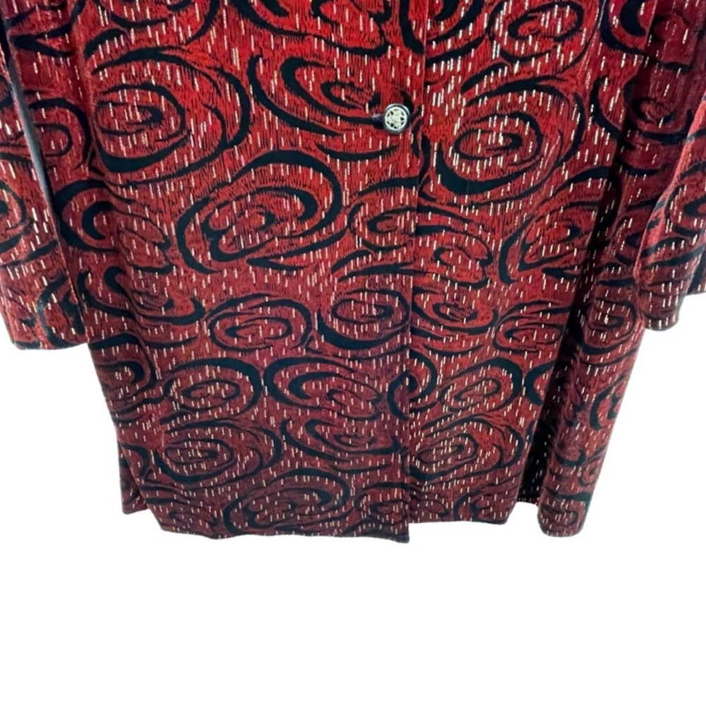 Vintage Velour Abstract Artsy Light Coat Duster 1X Unlined Wine Black - Picture 4 of 11